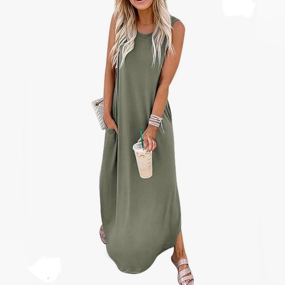Women's Casual Loose Sundress Sleeveless Maxi Dresses Summer Dress with Pockets - Picture 1 of 6